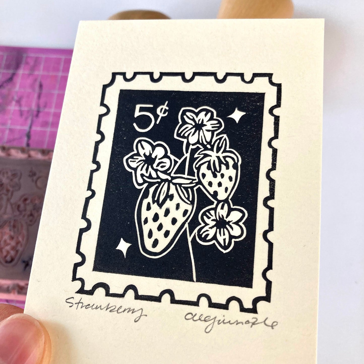 Strawberry (Black) | Mini Block Print