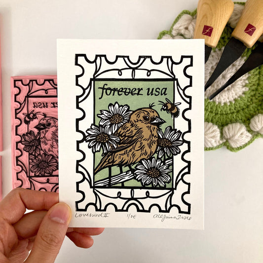Lovebird II | Original Block Print