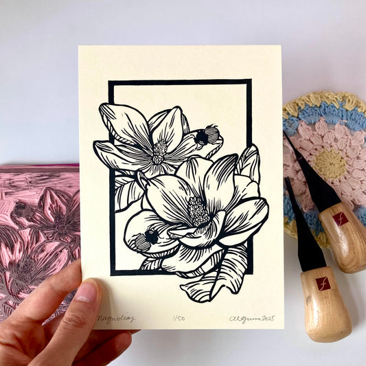 Magnolias | Original Block Print