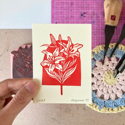 Lilies (Red) | Mini Block Print
