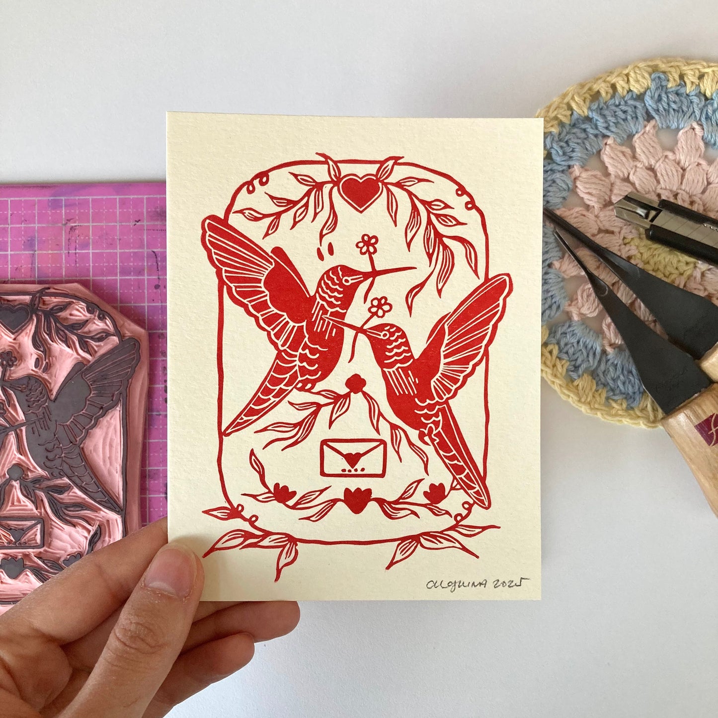 Love Letter (Red) | Original Block Print