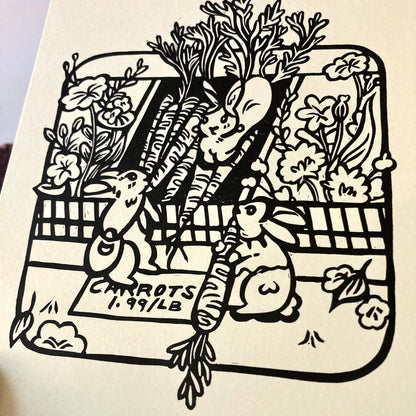 Grocery Girls | Original Block Print