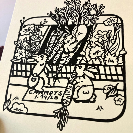 Grocery Girls | Original Block Print