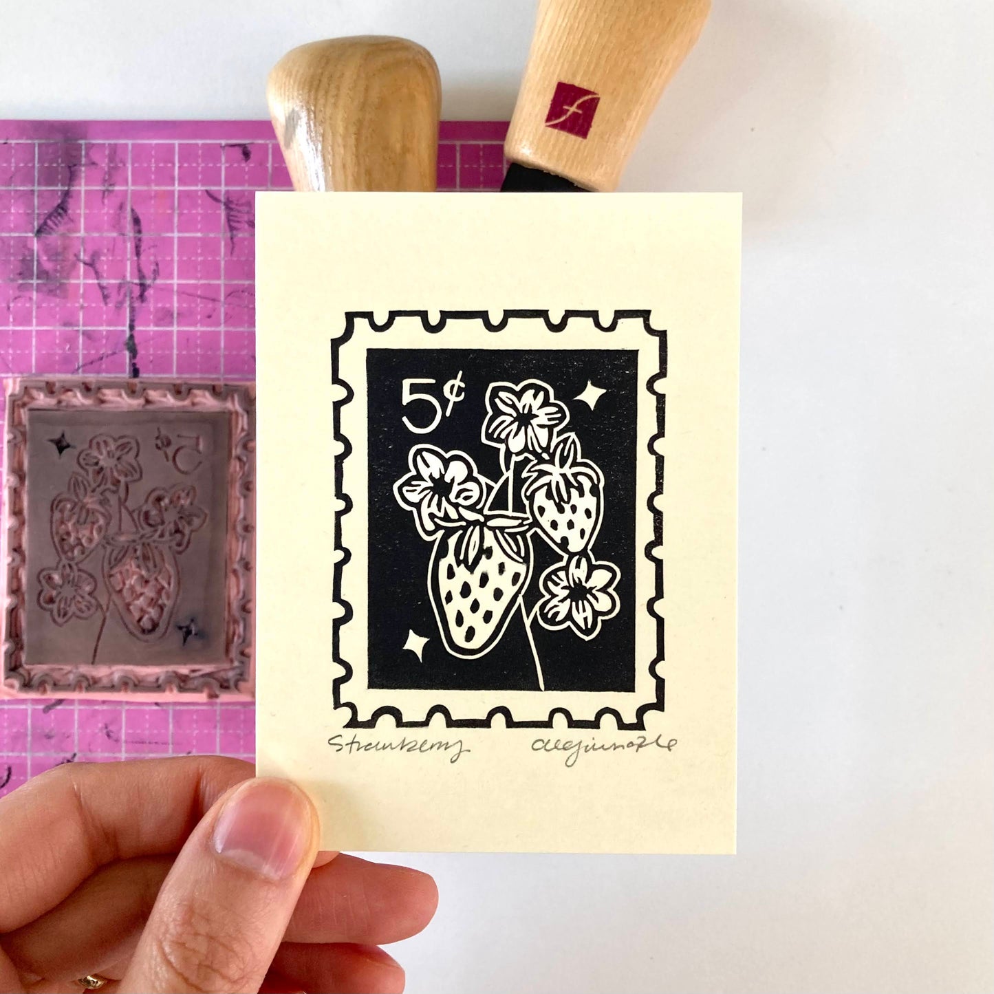 Strawberry (Black) | Mini Block Print
