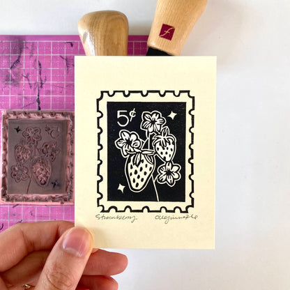 Strawberry (Black) | Mini Block Print