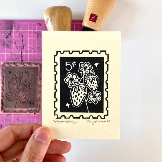 Strawberry (Black) | Mini Block Print