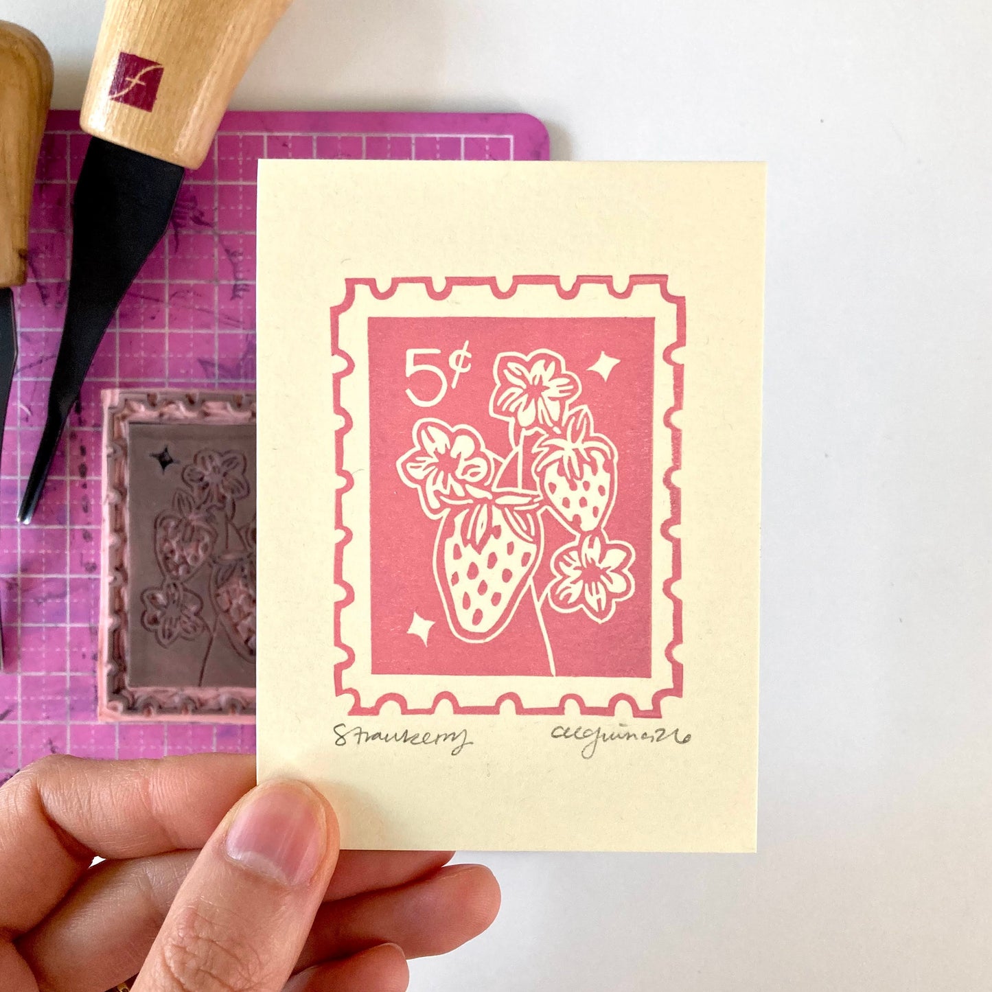 Strawberry (Pink) | Mini Block Print
