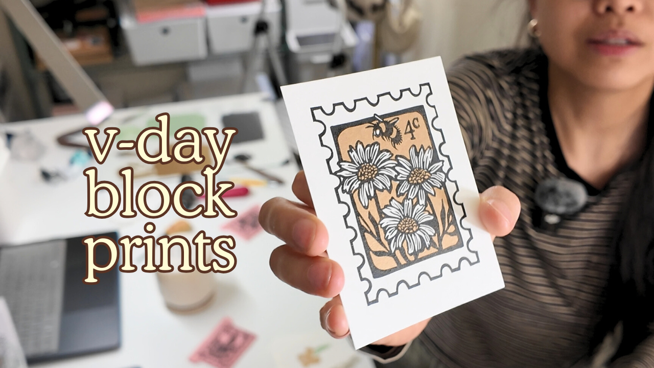 Load video: Making valentine's day block prints